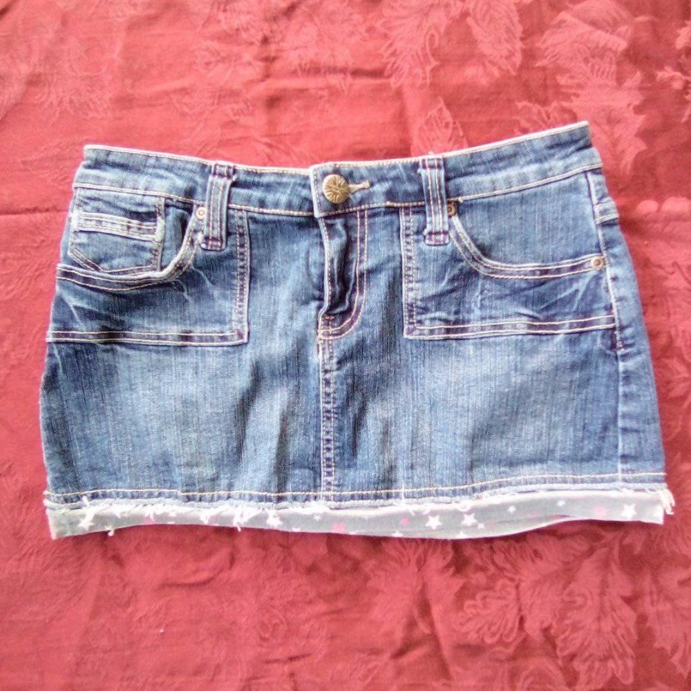 Denim Streetwear Society Mini Skirt with Star Trim